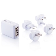 Adaptateur De Voyage Avec 4 Ports Usb, Blanc Adaptateur De Voyage Avec 4 Ports Usb, Blanc