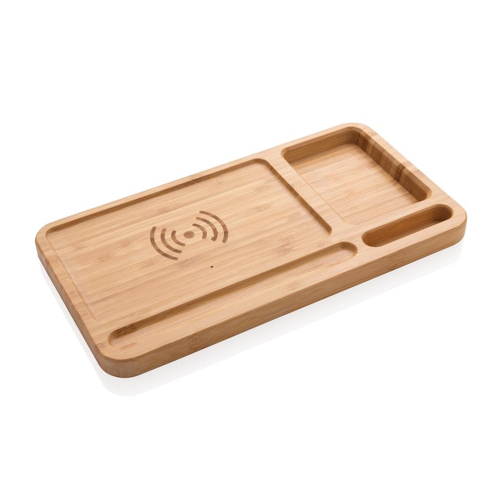 Bamboo Desk Organizer 5w Wireless Charger