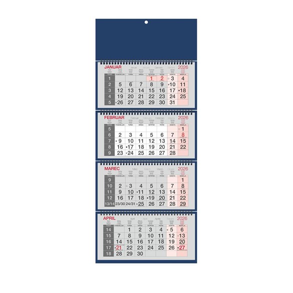 Kalendar 2026, 4-dijelni sa spiralom