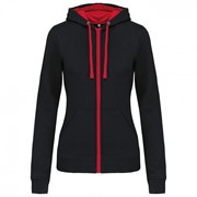 LADIES’ CONTRAST HOODED FULL ZIP SWEATSHIRT