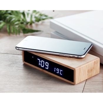 Bamboo Wireless Charging Desk Clock