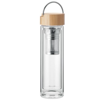 Double Wall Glass Thermos With Bamboo Cap Zero Waste Tea Mug With Infuser  Glass Mug With Pouch and Infuser Reusable Mug for Tea Water Bottle 